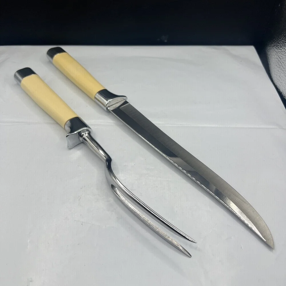 Carvel Hall 2 Piece Carving Set Knife & Meat Fork Cream Handle Stainless USA